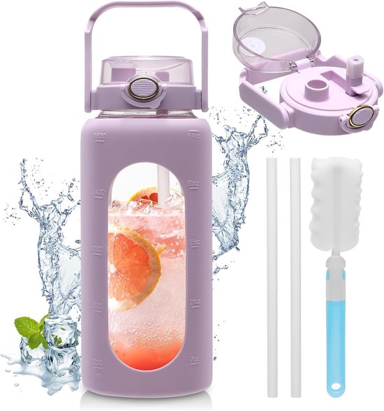 bidon motiverende 700 ml met siliconen hoes en drinktuit
