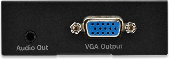 Zijkant van de receiver met poorten: Audio Out en VGA Output.