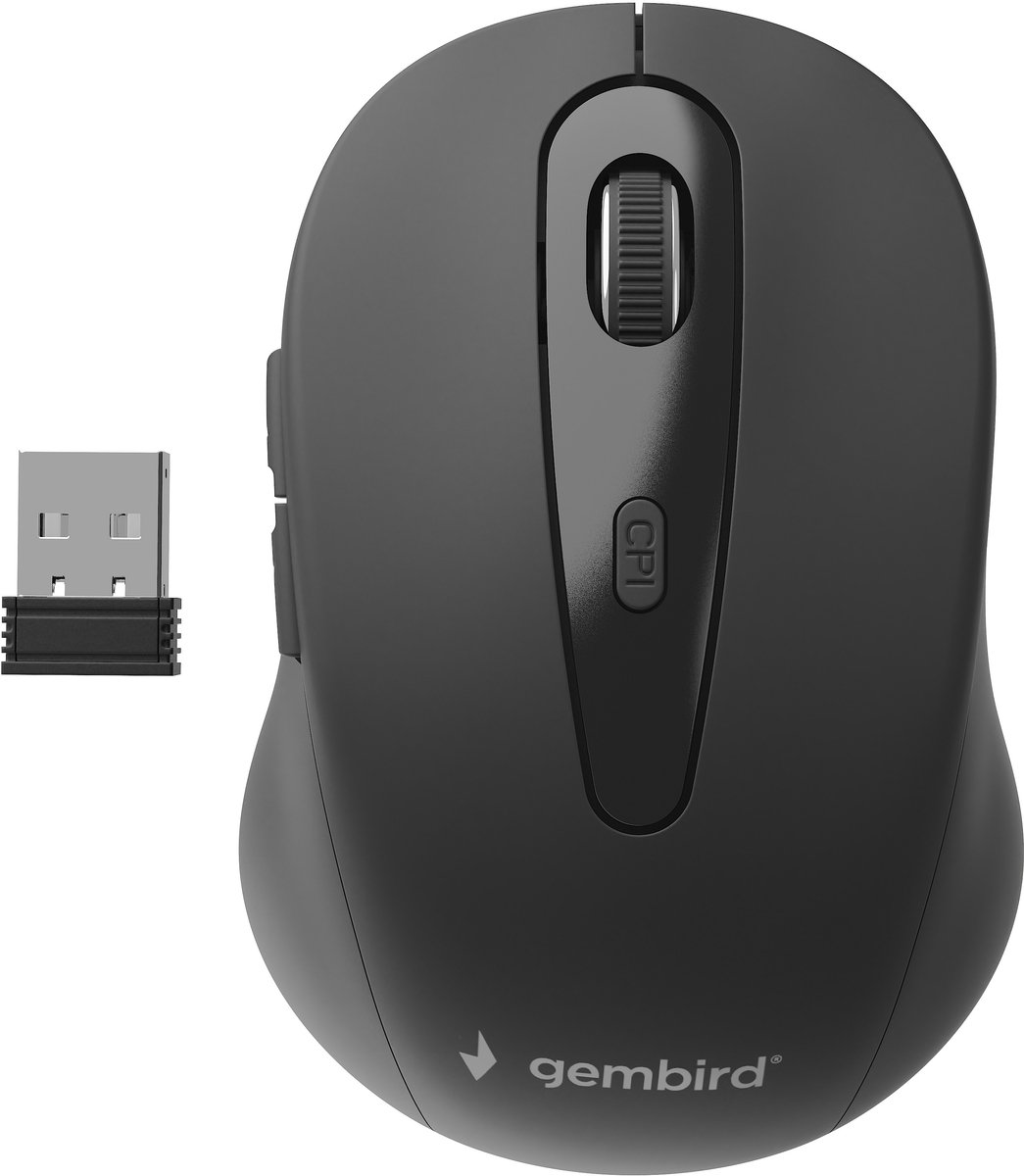 Gembird draadloze USB muis met 6 knoppen - 800-1600 DPI / zwart