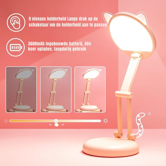 Zylo® Bureaulamp Kinderkamer - Tafellamp Kinderkamer - Voor Jongens en Meisjes - Roze - 16cm x 7cm x 16cm van Zylo® — afbeelding 3