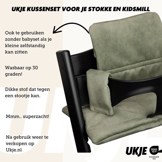 Ukje Stoelverkleiner TrippTrapp - Geschikt als Stokke Tripp Trapp Kussenset - Het enige kussen dat op 30°C in de was kan - Veilig getest Oeko-Tex - Kinderstoel Verkleiner - Extra Dik - - Sage velvet van Ukje — afbeelding 2