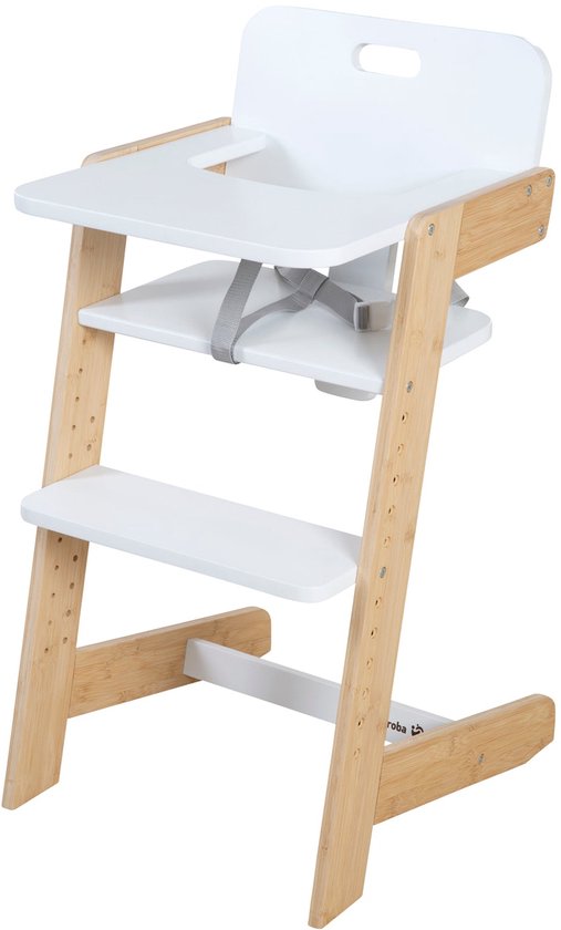 Chaise de culture en bois « Nature Up » avec plateau repas - Harnais 3 points - Charge maximale : 70 kg - Bamboe / Wit