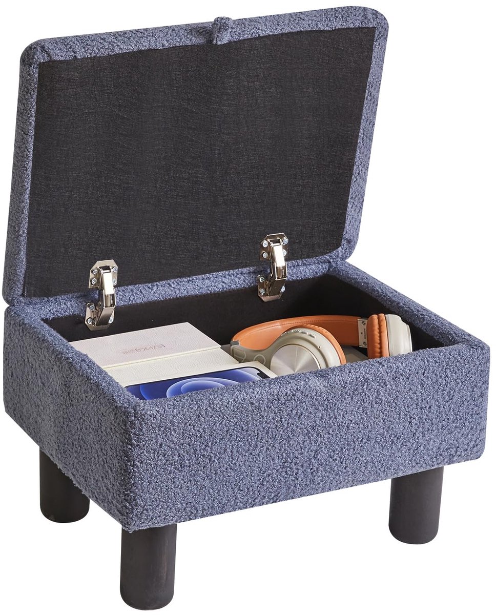 Unyqoos ® Multifunctionele Voetenbank met Verborgen Opbergruimte en Comfortabel Teddyoppervlak voor Woonkamer en Slaapkamer blauw