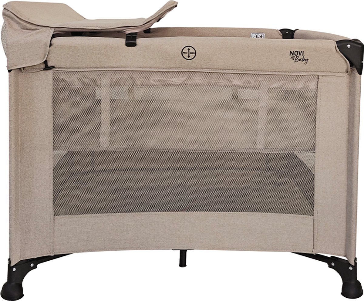 Novi Baby Nolan Luxe Air+ Campingbed/Box - Zand Melange - Compact inklapbaar campingbed - Inclusief transporttas