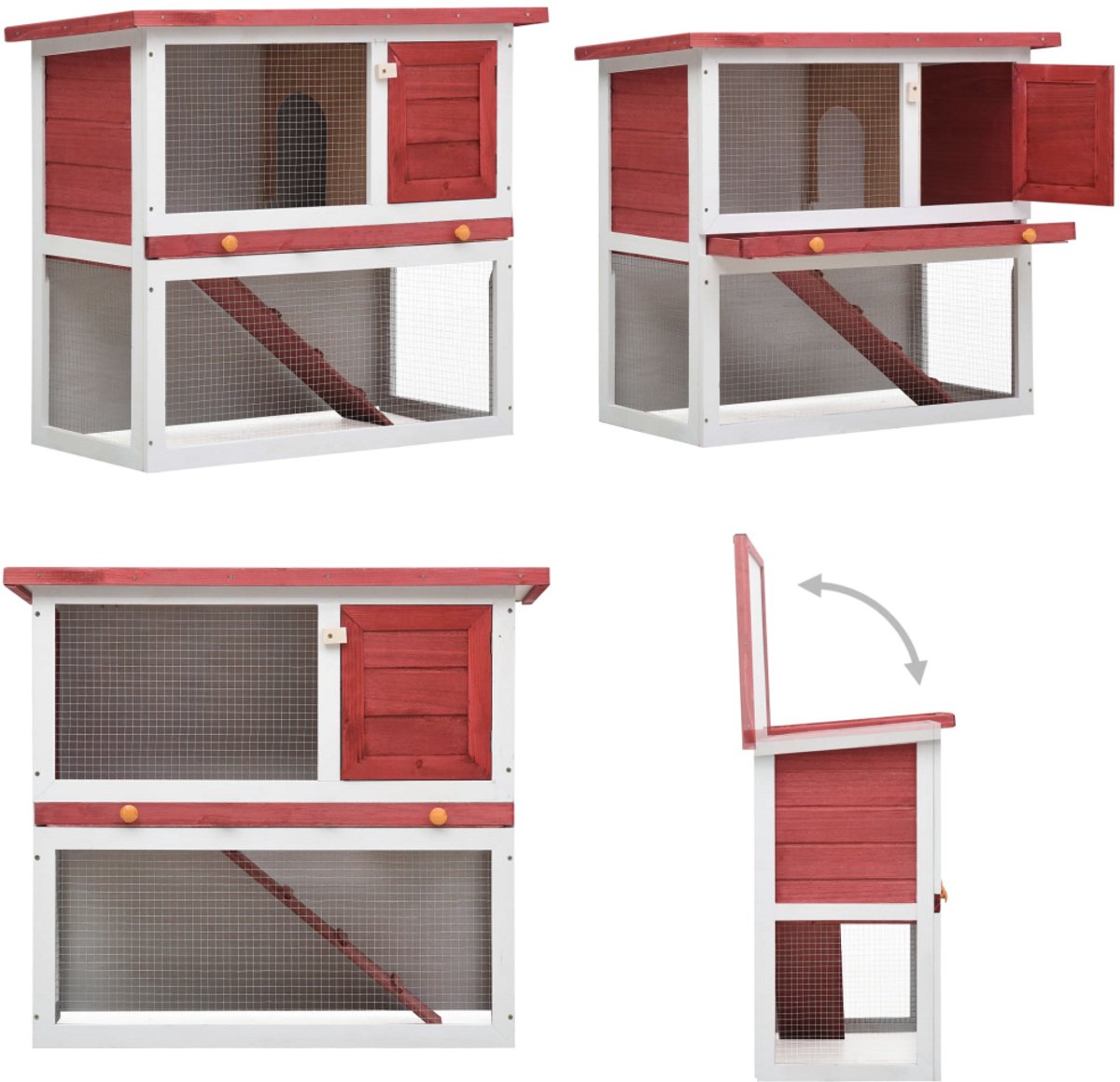 vidaXL Konijnenhok voor buiten met 1 deur hout rood – Konijnenhok – Konijnenhokken – Dierenhok – Dierenhokken