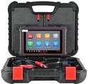 Autel MaxiCOM MK900 diagnose tablet in een open koffer, met accessoires zoals kabels en rode aansluitingen.