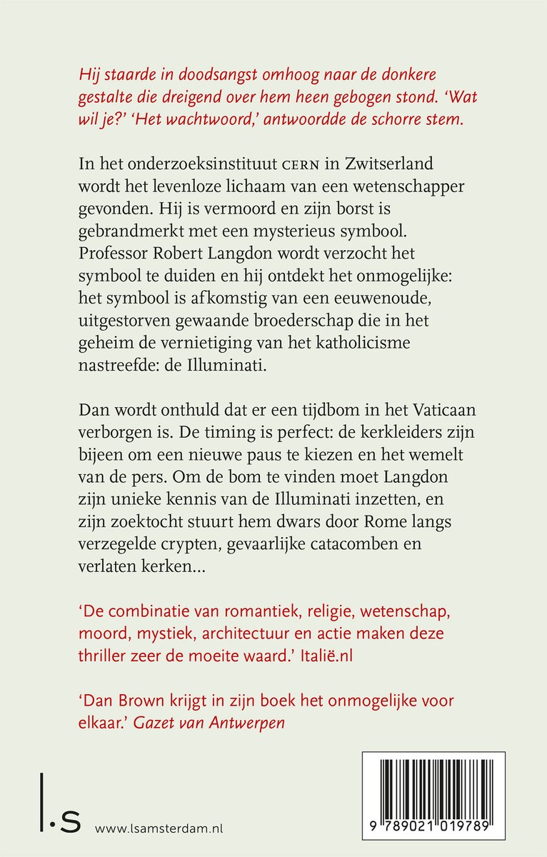 Boekcover met tekst over Dan Brown en Het Bernini Mysterie.