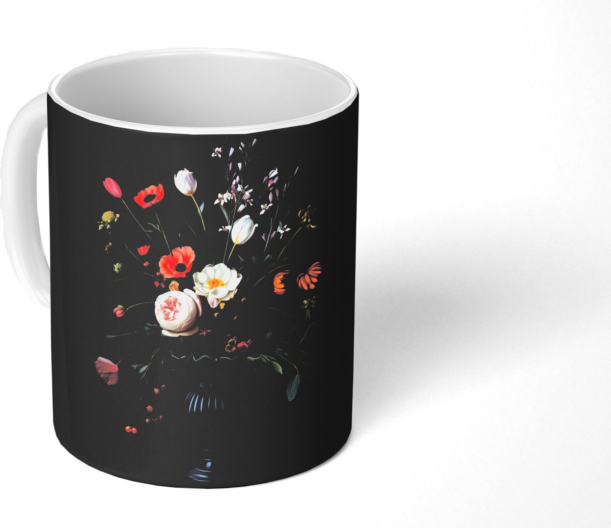Mok - Koffiemok - Bloemstuk - Vaas - Zwart - Mokken - 350 ML - Beker - Koffiemokken - Theemok