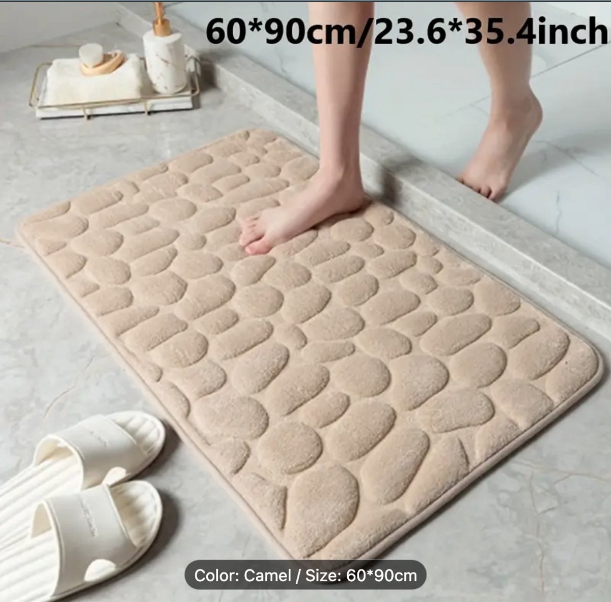 Badmat Antislip 60x90cm - 2 stuk badmat set - Water absorberende Badkamermat - Wasbare Douchemat - Sneldrogend zachte comfortabele badmat met uitstekende absorptie - Beige