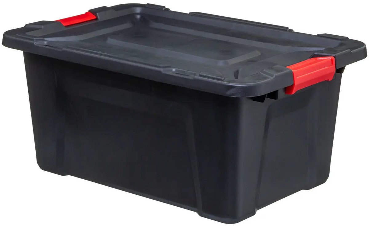 5Five opbergbox/opbergkrat - 30 Liter - zwart - kunststof - L53 x B36 x H27 cm - stapelbaar - heavy duty opbergbak