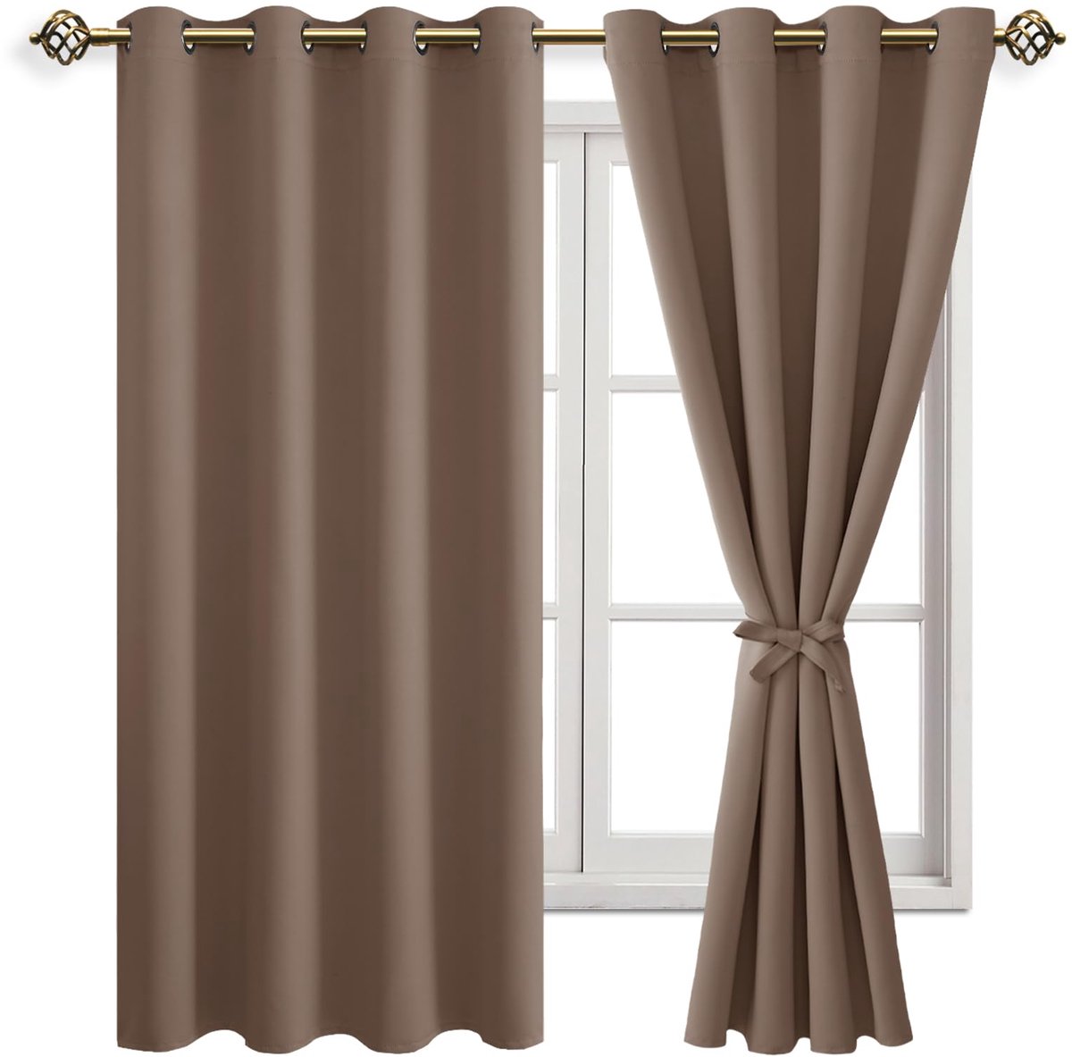 Unyqoos ® Geluidsisolerende en Energiezuinige Verduisteringsgordijnen voor Slaapkamer en Woonkamer, Cappuccino, Set van 2, 175 x 140 cm