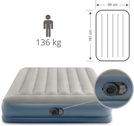 Intex Luchtbed - 2-Persoons - 152 x 203 x 30 cm - Grijs - Inclusief pomp en Hoeslaken van Intex — afbeelding 5