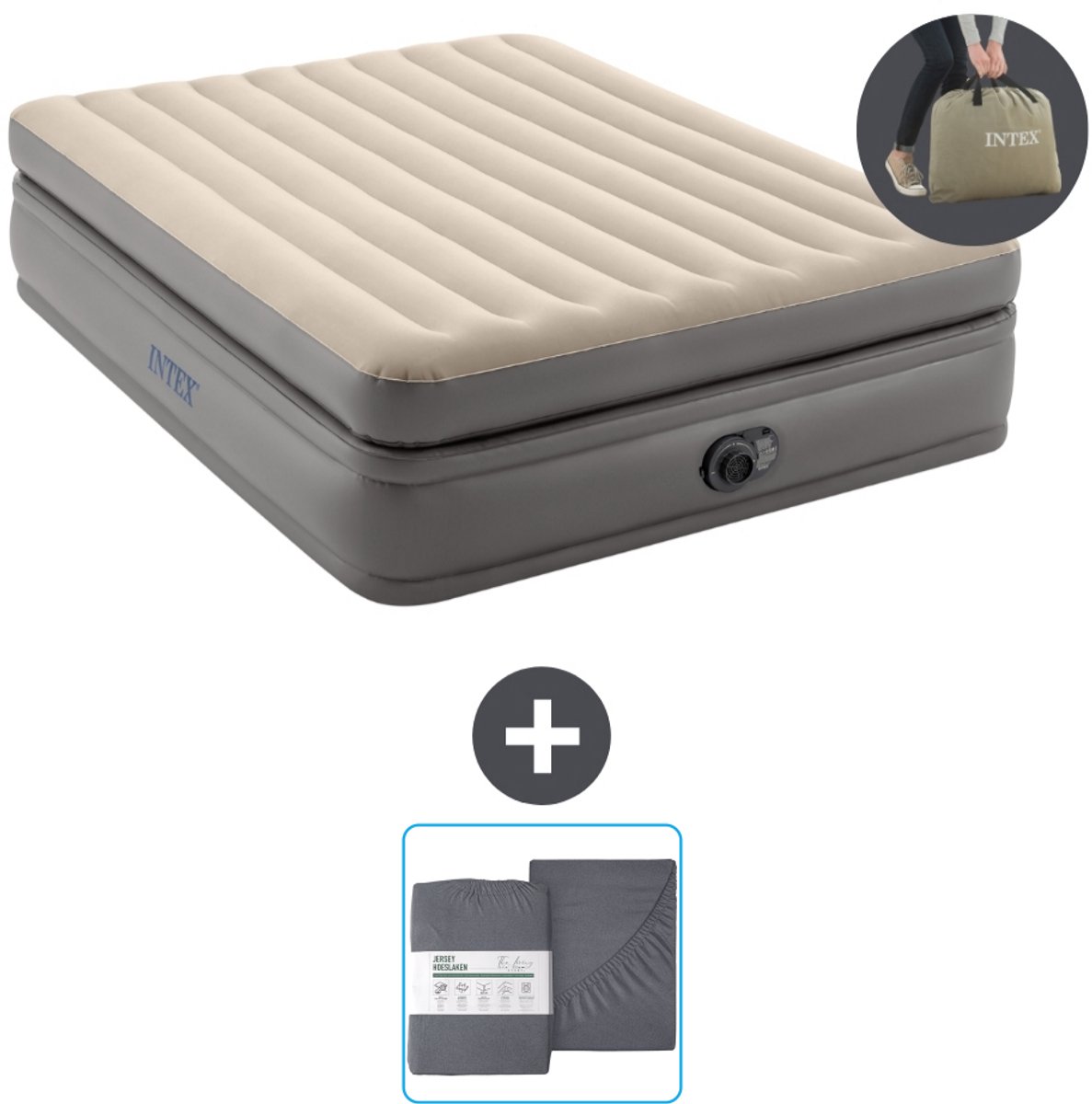 Intex Luchtbed - 2-Persoons - 152 x 203 x 51 cm - Grijs - Inclusief pomp en Hoeslaken