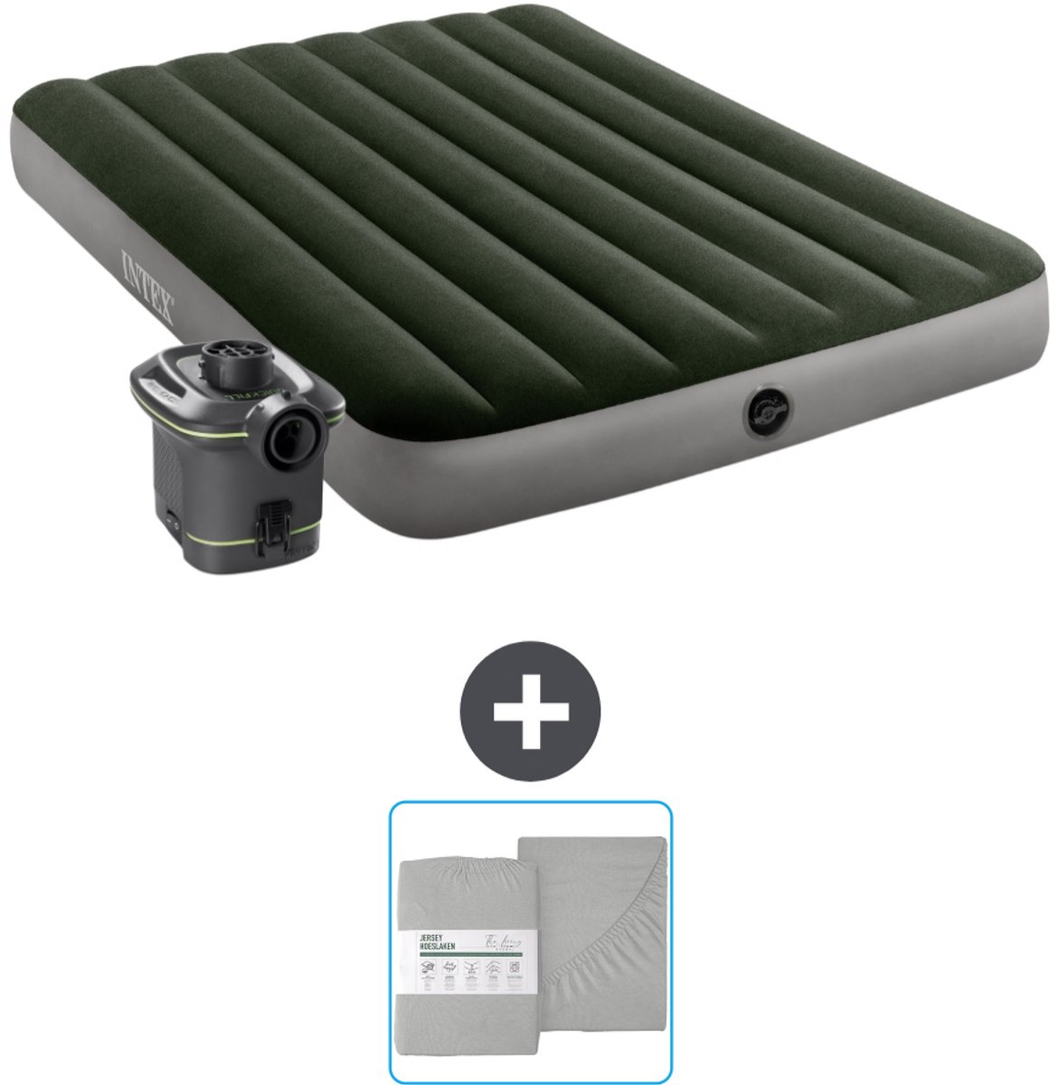 Intex Luchtbed - Twijfelaar - 137 x 191 x 25 cm - Groen - Inclusief pomp en Hoeslaken