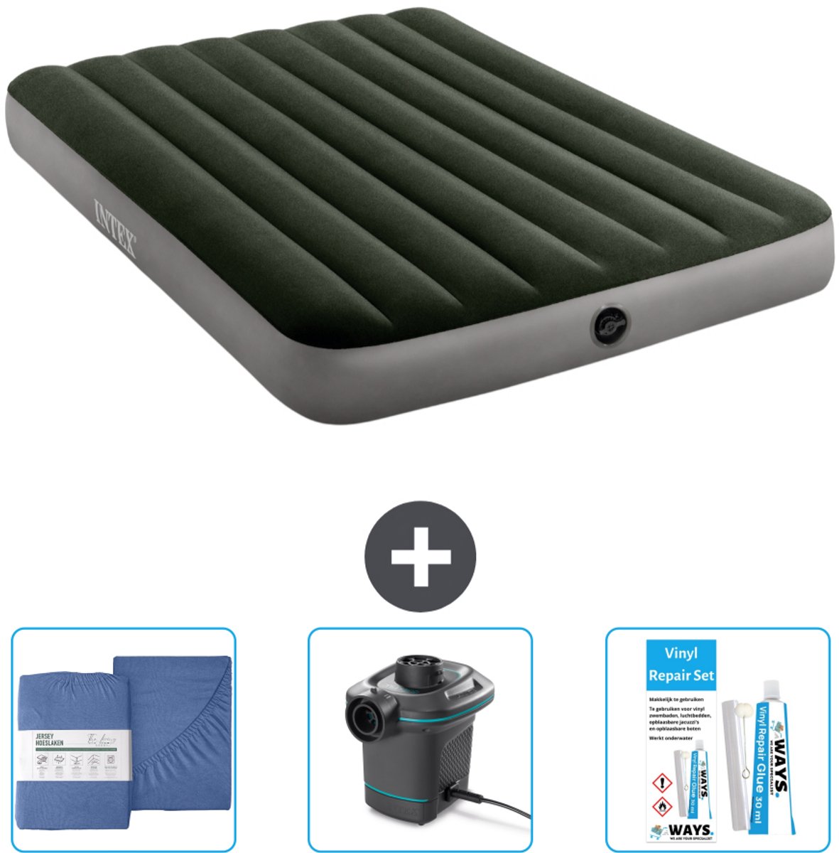 Intex Luchtbed - Twijfelaar - 137 x 191 x 25 cm - Groen - Inclusief Hoeslaken - Pomp en Reparatieset