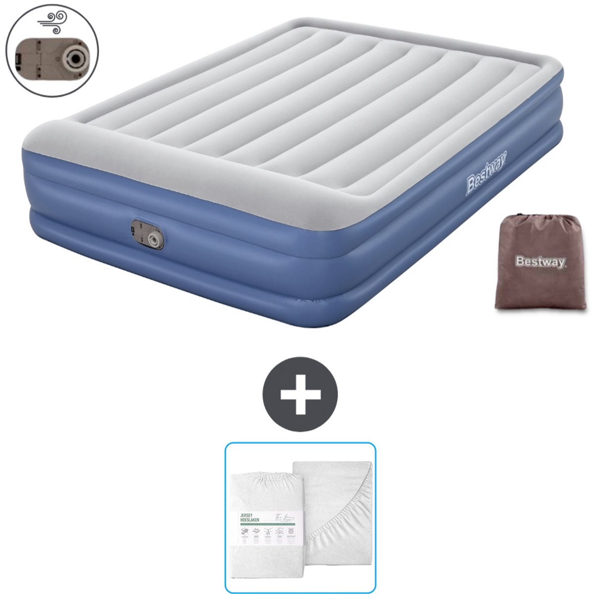 Bestway luchtbed - 2-Persoons - 152 x 203 x 46 cm - Grijs/Blauw - Inclusief pomp en Hoeslaken