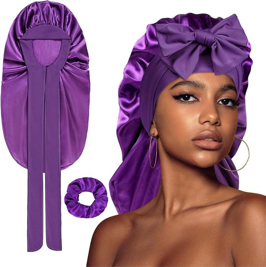 Bonnet De Nuit En Satin – Noir, élastique, Adapté Aux Cheveux Longs Et Bouclés
