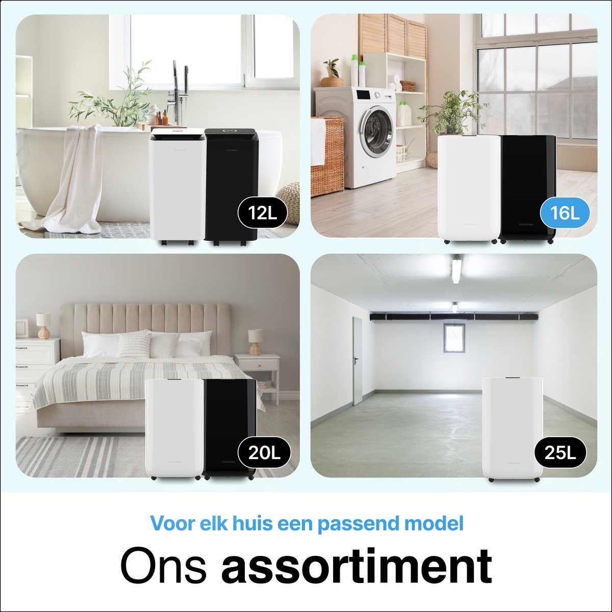 MiRi Arida Luchtontvochtiger - 20L/dag, 6L reservoir, stil, was drogen