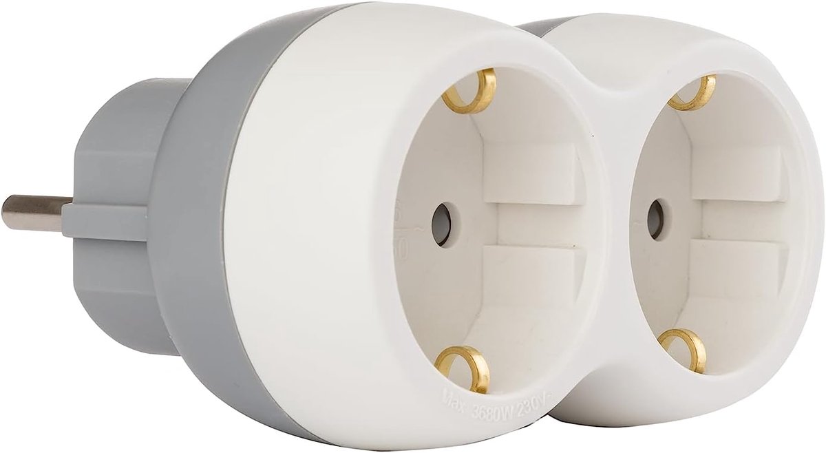 Dubbele Adapter met Aarding 2 Stopcontacten 16 A - Wit