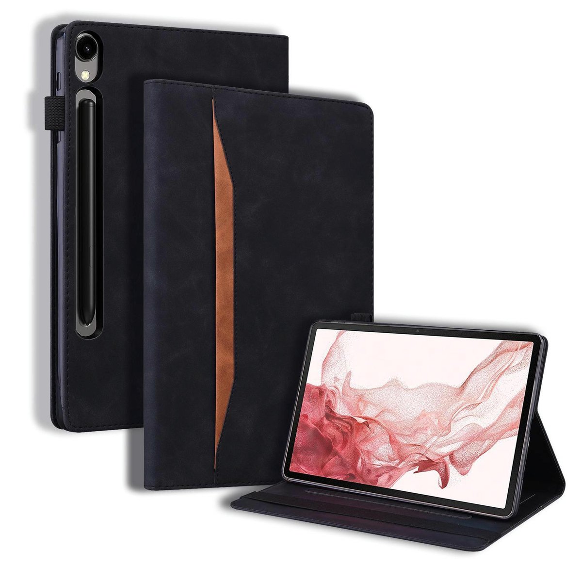 Mobigear Tablethoes geschikt voor Samsung Galaxy Tab S10 FE Plus Hoes | Mobigear Folio Bookcase | Pasjeshouder voor 3 Pasjes | Telefoonhoesje voor Pinpas / OV Kaart / Rijbewijs - Zwart