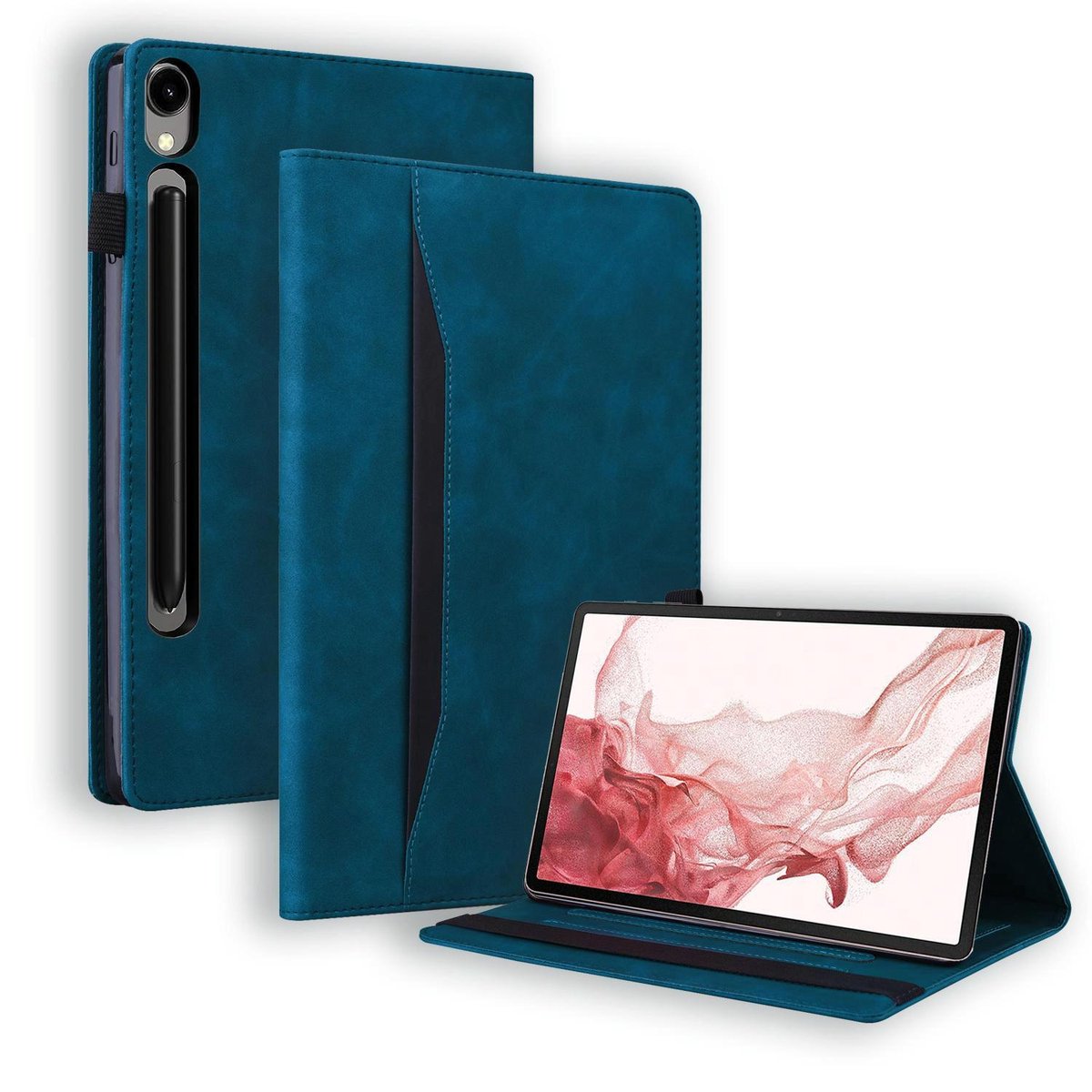 Mobigear Tablethoes geschikt voor Samsung Galaxy Tab S10 FE Plus Hoes | Mobigear Folio Bookcase | Pasjeshouder voor 3 Pasjes | Telefoonhoesje voor Pinpas / OV Kaart / Rijbewijs - Blauw