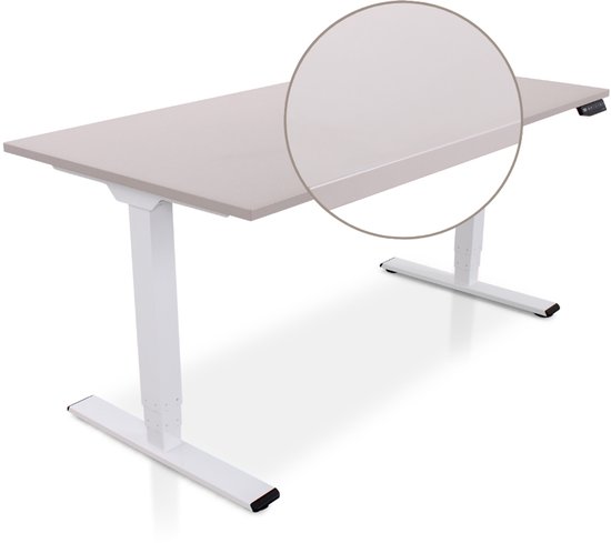 Lineaflex MRC COMFORT Zit-Sta Bureau – Elektrisch Verstelbaar – 180x80 cm – Blad Sand Grey – Wit Frame – ARBO Norm NEN-EN 527 – Met memorybediening – 100 KG Draagvermogen – 130 cm Hoog