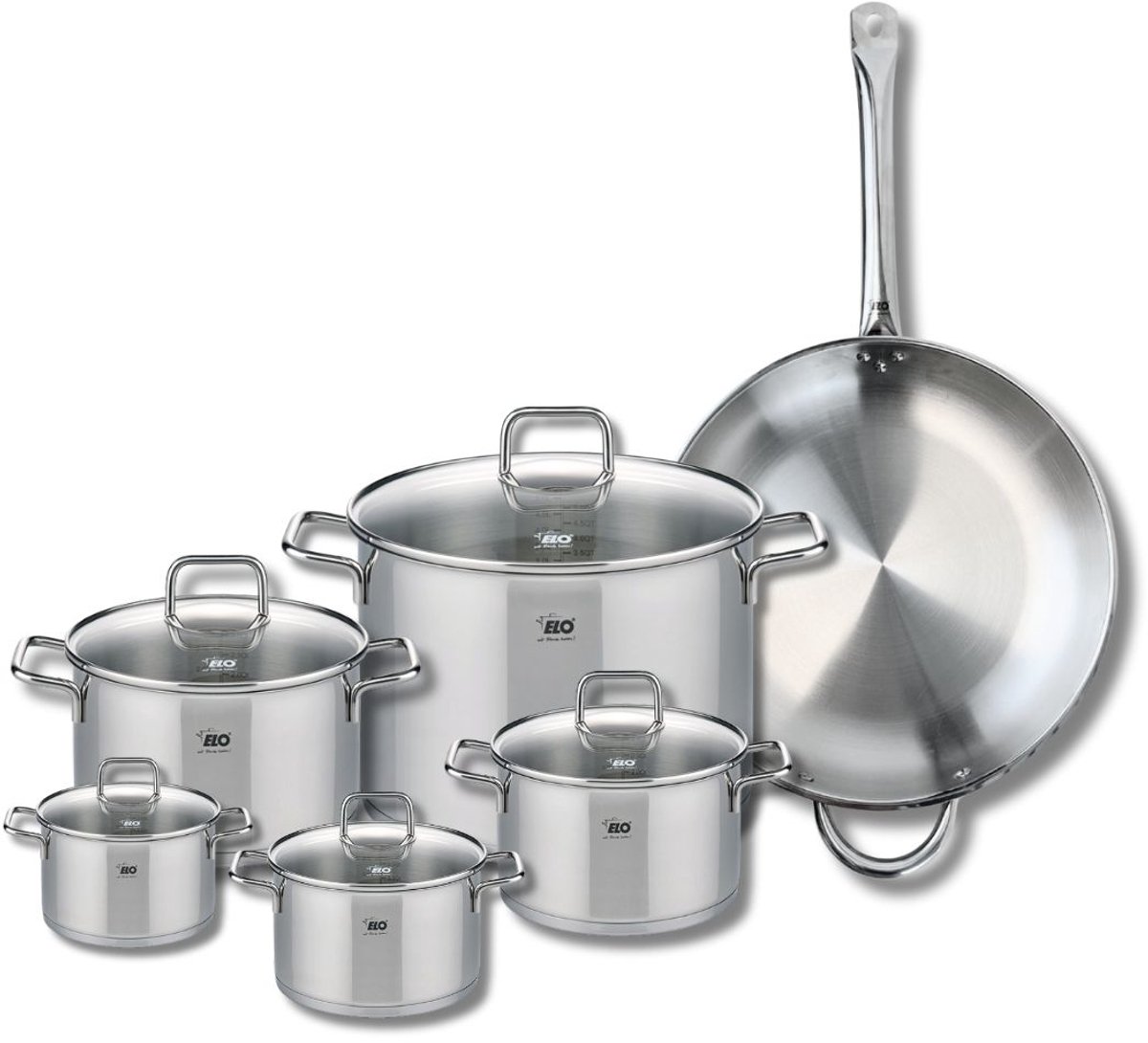 Set van 1 Koekenpan 32 cm en 5 kookpotten 12, 14, 16, 20 en 26 cm Elo Profi Citrin