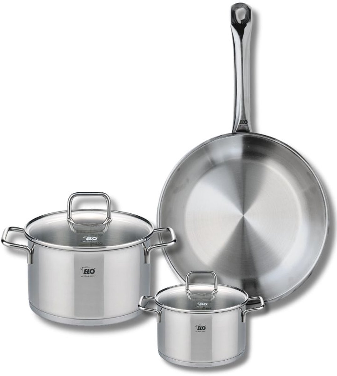 Set van 1 Koekenpan 28 cm en 2 kookpotten 14 en 20 cm Elo Profi Citrin
