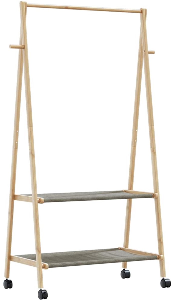 vidaXL Kledingrek - met - schappen - en - wielen - 96x45,5x155,5 - cm - bamboe Bruin