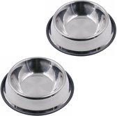 Honden voerbak RVS Hondendrinkbak - 25 cm - slipbestendige rubberen bodem - 2 Stuks