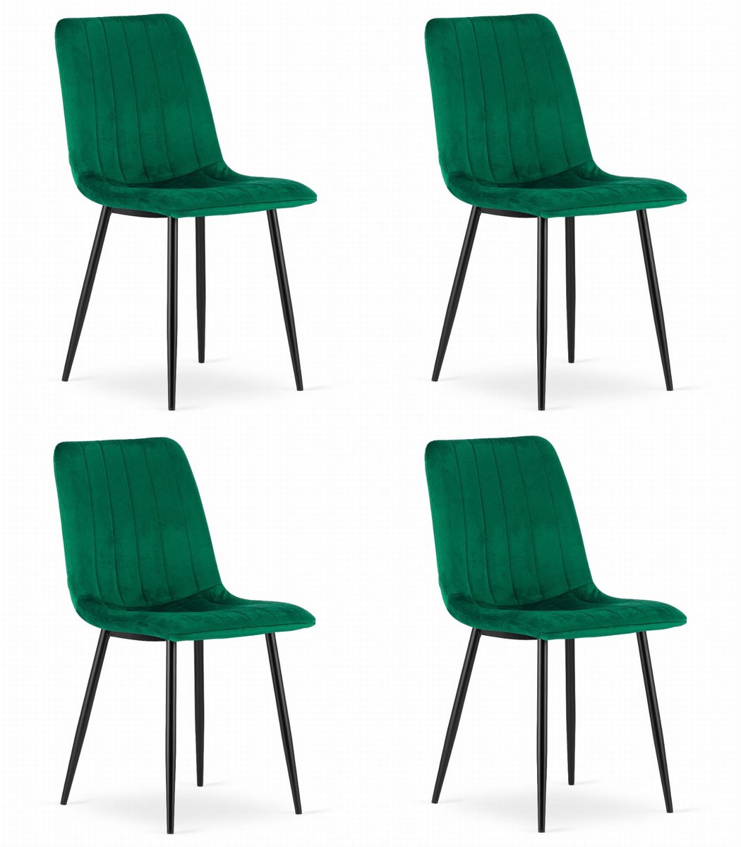 LEOBERT Set van 4 Eetkamerstoelen LAVA - Groen - Zwarte Metalen Poten - Velvet Bekleding - Industriële Stijl, Max. 110 kg, Ergonomisch Design, Comfortabele Zitting groen / zwart
