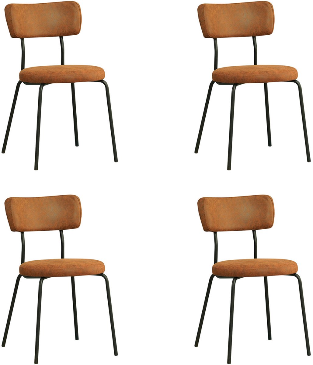 Bronx71 Industriële eetkamerstoel Lyon cognac eco-leer - Eetkamerstoelen set van 4 - stoel