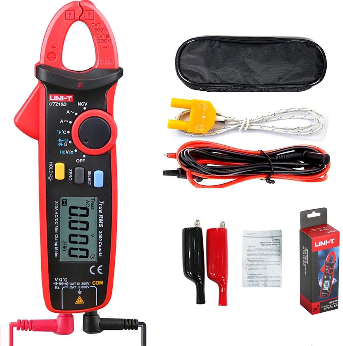 Digitale Mini-Tangmeter 200A AC/DC Stroommeter met Multimeterfunctie en Temperatuurtester