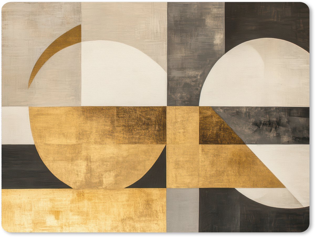 Muismat XXL 80x60 cm - Bureau onderlegger - Bureau mat Abstract - Goud - Grijs - Vormen - Geometrisch - Bureaumat - Gaming mousepad xl - Bureaulegger groot - Computer deskmat