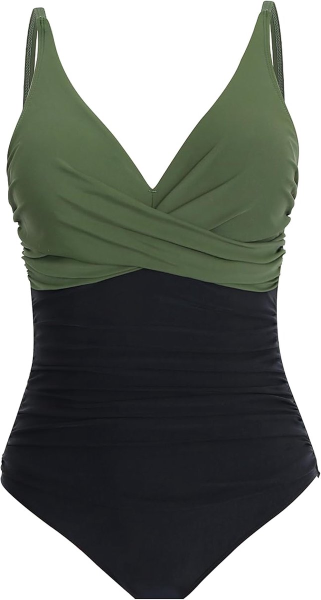Eendelig damesbadpak, Push-Up badpak met V-hals, buikcontrole, hoge taille