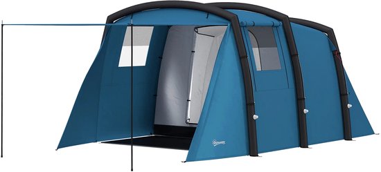 Opblaasbare Camping Tent - Kampeertent voor 3 tot 6 Personen - Buitentunneltent met Luifel - 440 x 280 x 195 cm - Blauw