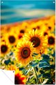 Zonnebloemen, Impressionisme, Geel, groen, blauw, oranje, zwart