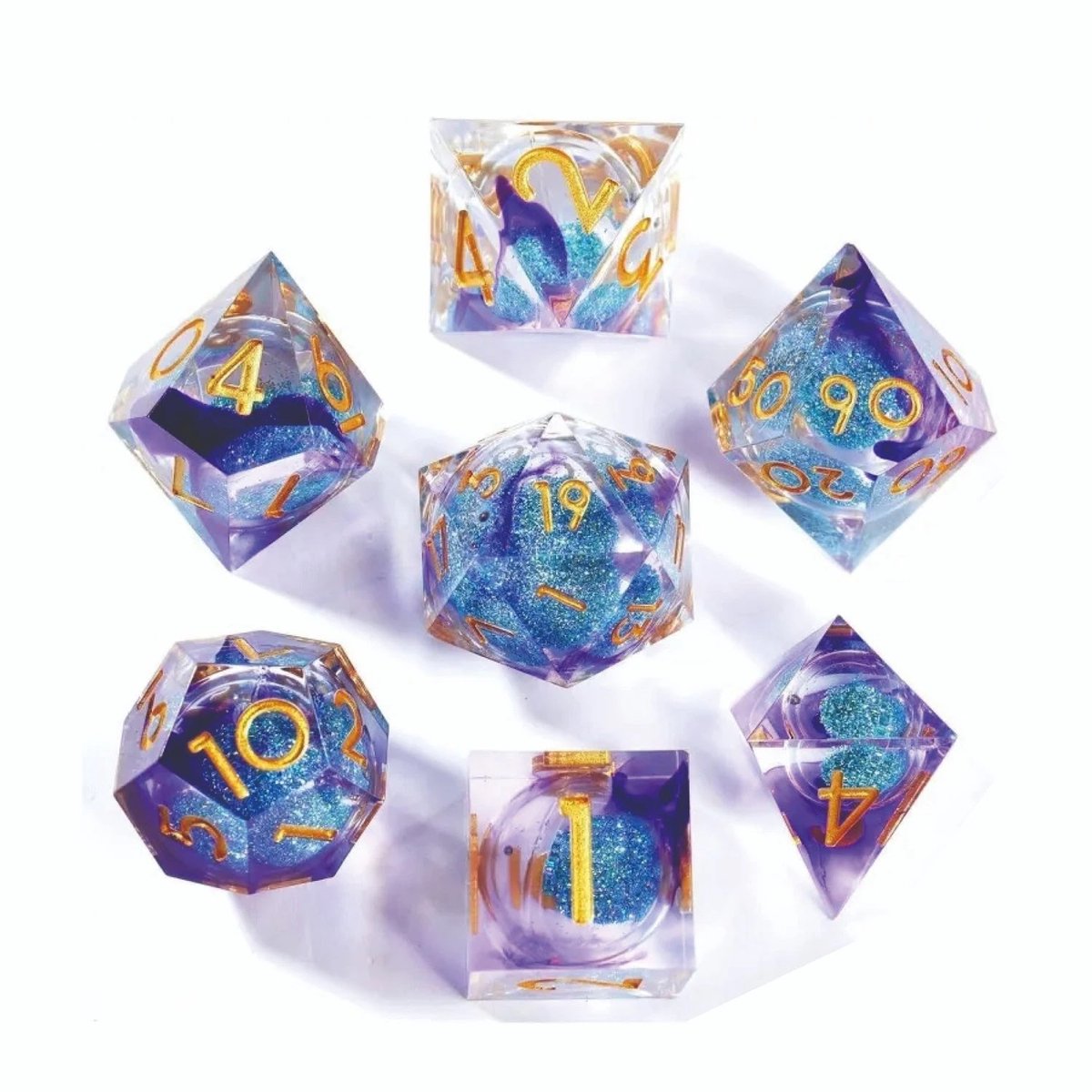 Lapi Toys - Dnd dice - Dnd dobbelstenen - Liquid core dice - Incl. dice bag - Resin - Paars
