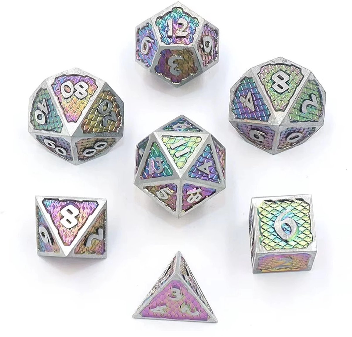 Lapi Toys - Dnd dobbelstenen - Dice set - Metal dice - Incl. dice bag - Regenboog