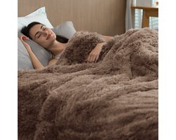 Sivio Luxe Sherpa Fleece Deken 130x150 cm - Superzacht Fleece Plaid - Omkeerbaar voor Bed / Bank - Bruin