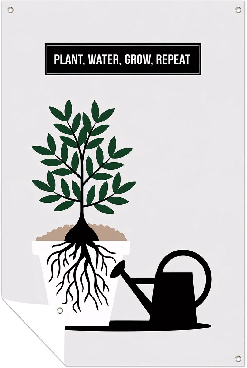 Groeiende plant met gieter - Groei tuinprints - Tuinkunst plant - Minimalisme - Balkon dec