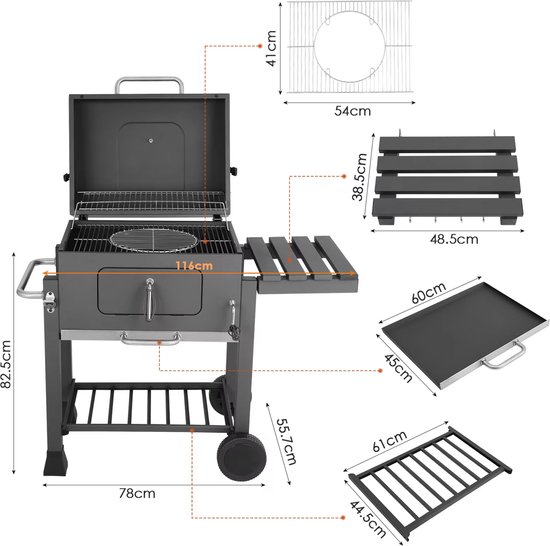 Houtskool barbecue - BBQ - Thuis of camping - Kachel - Voor 5-10 Personen - Op wielen - Outdoor — afbeelding 5