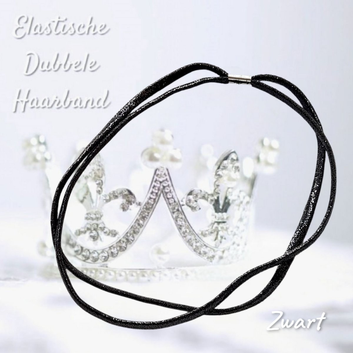H.A.M.A. - Elastische dubbele haarband / hoofd elastiek - zwart - 1 stuks - volwassen jeugd - dames meisjes - casual - gala bruiloft - themafeesten carnaval - feestdagen - sport