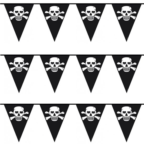 Piraten vlaggenlijn - 3x - zwart - 10 meter - plastic - feestversiering - piratenversiering - thema verjaardag