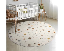 the carpet Beat Kids kinderkleed – bonte stippen, zacht & onderhoudsvriendelijk, crème met kleurrijke stippen in oranje, 120 cm rond