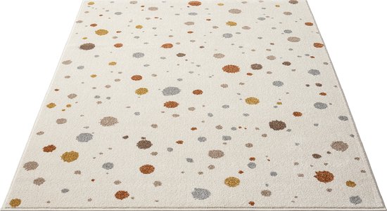 the carpet Beat Kids kinderkleed – bonte stippen, zacht & onderhoudsvriendelijk, crème met kleurrijke stippen in oranje, 80 x 150 cm