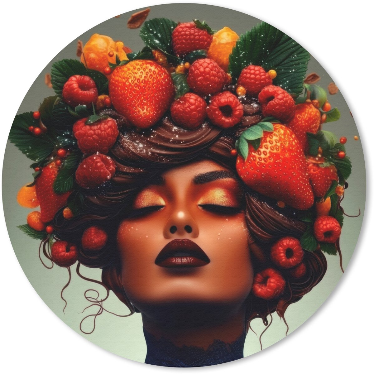 Muismat rond 30x30 cm - Mousepad Vrouw - Chocolade - Frambozen - Aardbeien - Koekjes - Ronde muismatten