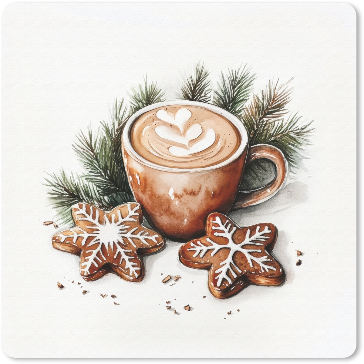 Muismat 20x20 cm - Mousepad Koffie - Koek - Winter - Art - Kerst - Muismatten