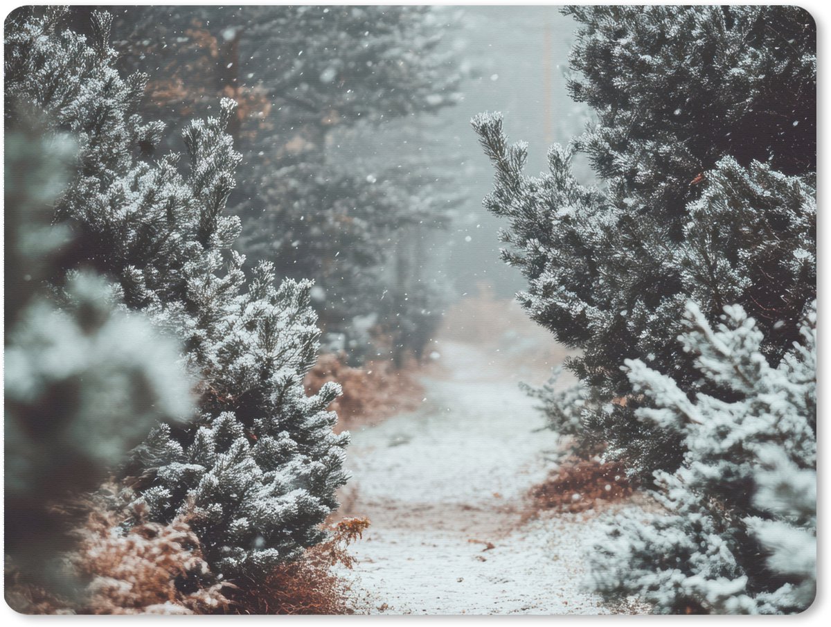 Muismat XXL 80x60 cm - Bureau onderlegger - Bureau mat Bos - Winter - Bomen - Natuur - Pad - Sneeuw - Bureaumat - Gaming mousepad xl - Bureaulegger groot - Computer deskmat