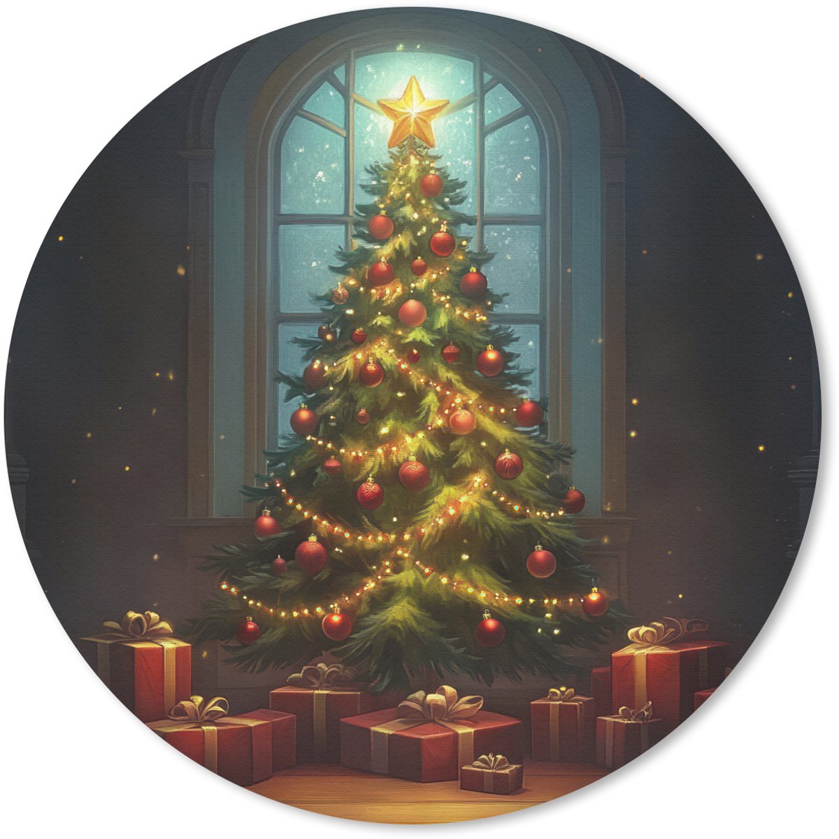 Muismat rond 20x20 cm - Mousepad Kerstboom - Cadeau - Kerst - Winter - Ronde muismatten